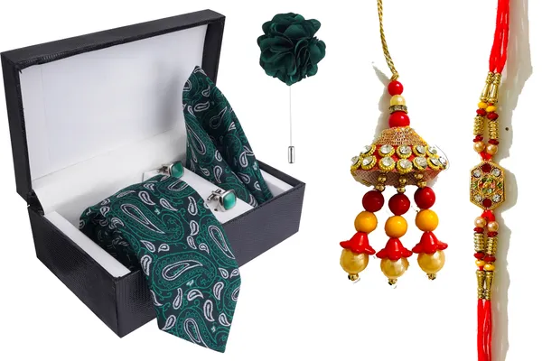 Multicolor_Bhaiya_Bhabhi_Rakhi_&_Tie_19_Kundan_Rakhi,_Bracelet,_Cufflink,_Lumba,_Thali___Set_Of_2