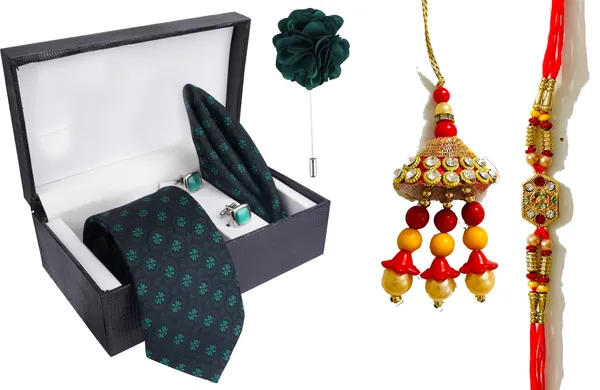 Multicolor_Bhaiya_Bhabhi_Rakhi_&_Tie_20_Kundan_Rakhi,_Bracelet,_Cufflink,_Lumba,_Thali___Set_Of_2