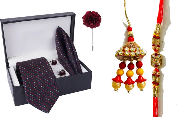 Multicolor_Bhaiya_Bhabhi_Rakhi_&_Tie_2_Kundan_Rakhi,_Bracelet,_Cufflink,_Lumba,_Thali___Set_Of_2