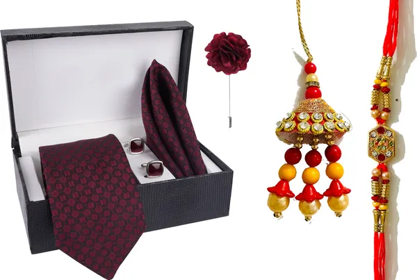 Multicolor_Bhaiya_Bhabhi_Rakhi_&_Tie_7_Kundan_Rakhi,_Bracelet,_Cufflink,_Lumba,_Thali___Set_Of_2