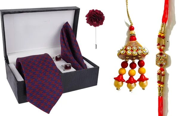 Multicolor_Bhaiya_Bhabhi_Rakhi_&_Tie_8_Kundan_Rakhi,_Bracelet,_Cufflink,_Lumba,_Thali___Set_Of_2