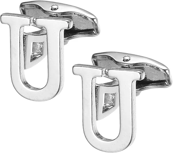 U_Alphabet_Silver_Cufflinks_for_Men_|_Initial_Letter_�U�_Personalized_Luxury_Cuff_Links_|_Premium_Polished_Metal_Shirt,_Coat_&_Blazer_Cufflinks_|_Wedding,_Office_|_Stylish_Gift_for_Men_|_Set_of_2