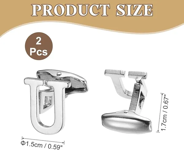 U_Alphabet_Silver_Cufflinks_for_Men_|_Initial_Letter_�U�_Personalized_Luxury_Cuff_Links_|_Premium_Polished_Metal_Shirt,_Coat_&_Blazer_Cufflinks_|_Wedding,_Office_|_Stylish_Gift_for_Men_|_Set_of_2
