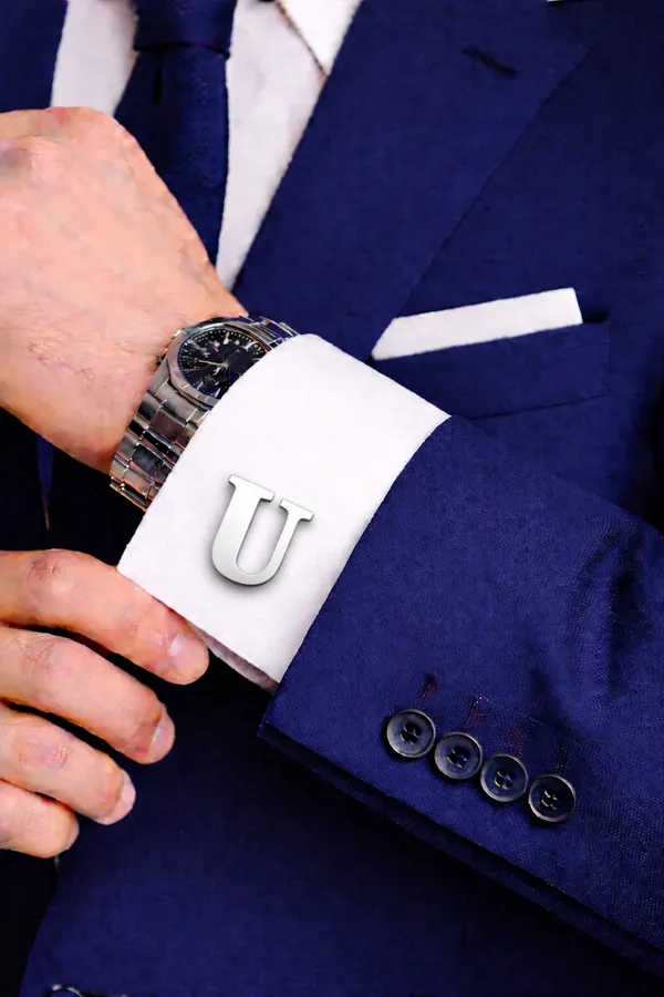 U_Alphabet_Silver_Cufflinks_for_Men_|_Initial_Letter_�U�_Personalized_Luxury_Cuff_Links_|_Premium_Polished_Metal_Shirt,_Coat_&_Blazer_Cufflinks_|_Wedding,_Office_|_Stylish_Gift_for_Men_|_Set_of_2