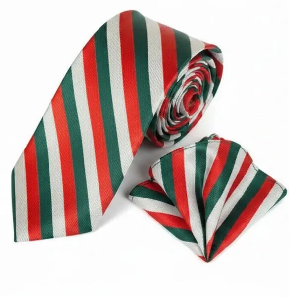 Multicolour_Stripes_Design,_Poly_Cotton_Smooth_Fabric,Roomy_Stripes_Neck_Tie_With_Pocket_Square