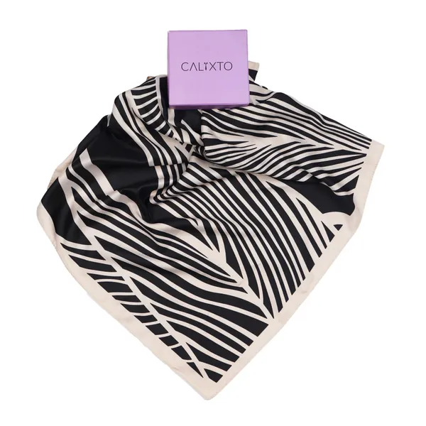 Calixto_Luxury_Zebra_Print_Silk_Satin_Scarf_for_Women_–_Elegant_Black_&_Beige_Square_Neck_Wrap,_Soft_Lightweight_Fashion_Shawl_for_Casual_&_Formal_Wear
