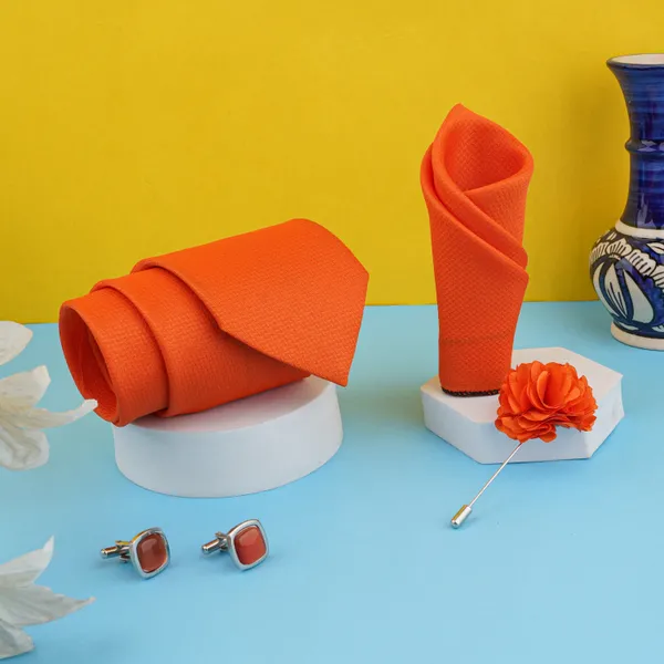 Mens_Microfiber_Necktie_Gift_Set_with_Designer_Naksh_Rakhi_Criss_Cross_Black_Tie,_Pocket_Square,_Cufflinks,_Brooch_&_Leather_Box