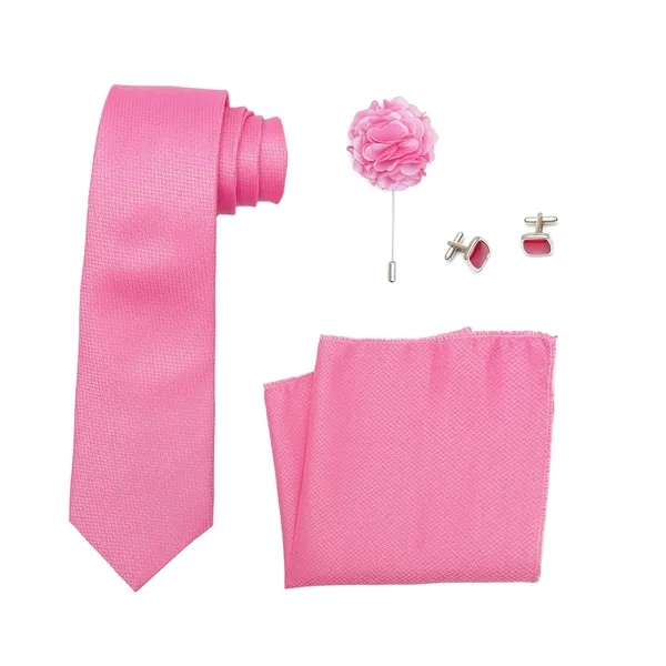 Baby_Pink_Microfiber_Criss_Cross_Pattern_Silky_Necktie_With_Pocket_Square,_Cufflinks_&_Brooch_Pin_Leather_Gift_Box_(Set_of_4)