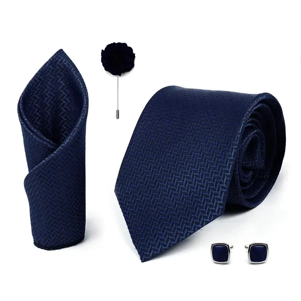 Navy_Blue_Men_Microfiber_Criss_Cross_Pattern_Necktie_With_Pocket_Square_Cufflinks_&_Brooch_Pin_Formal_Tie_With_Leatherite_Box|_Leather_Gift_Box