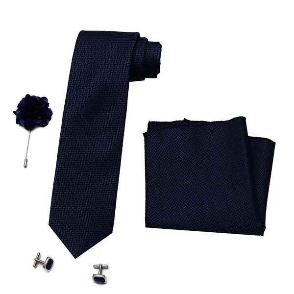 Navy_Blue_Men_Microfiber_Criss_Cross_Pattern_Necktie_With_Pocket_Square_Cufflinks_&_Brooch_Pin_Formal_Tie_With_Leatherite_Box|_Leather_Gift_Box