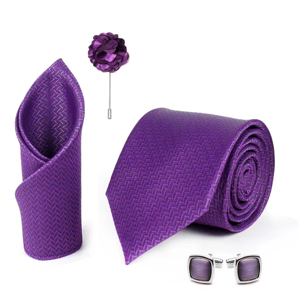 Purple_Microfiber_Criss_Cross_Pattern_Silky_Necktie_With_Pocket_Square,_Cufflinks_&_Brooch_Pin_Leather_Gift_Box_(Set_of_4)