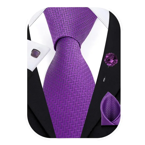 Purple_Microfiber_Criss_Cross_Pattern_Silky_Necktie_With_Pocket_Square,_Cufflinks_&_Brooch_Pin_Leather_Gift_Box_(Set_of_4)