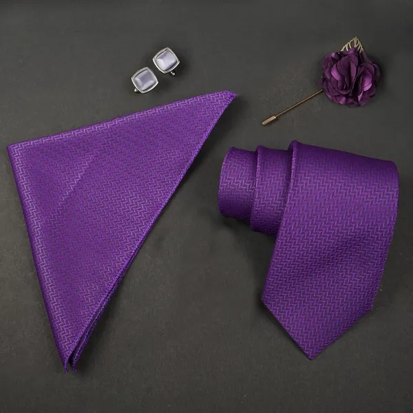 Purple_Microfiber_Criss_Cross_Pattern_Silky_Necktie_With_Pocket_Square,_Cufflinks_&_Brooch_Pin_Leather_Gift_Box_(Set_of_4)