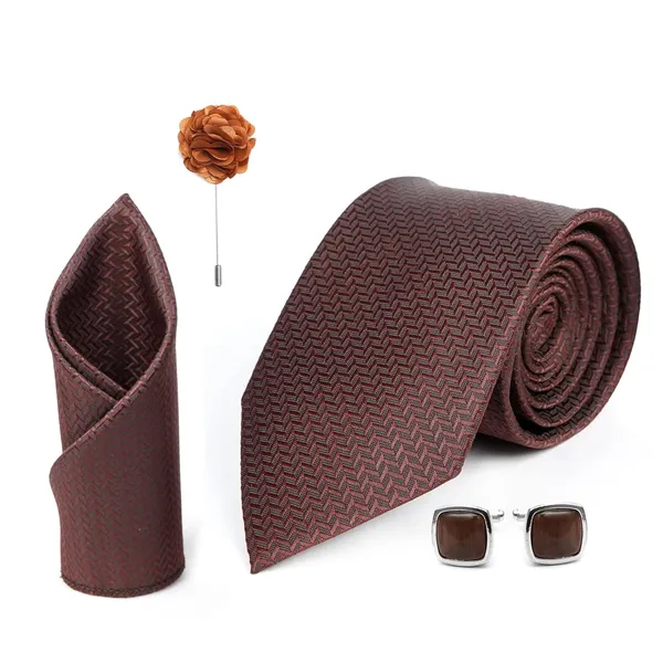 Brown_Mens_Microfiber_Criss_Cross_Pattern_Silk_Necktie_Gift_Set_With_Pocket_Square_Cufflinks_&_Brooch_Pin_Formal_Tie_With_Leatherite_Box|_Leather_Gift_Box