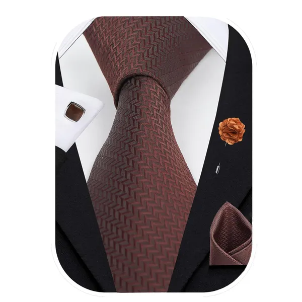 Brown_Mens_Microfiber_Criss_Cross_Pattern_Silk_Necktie_Gift_Set_With_Pocket_Square_Cufflinks_&_Brooch_Pin_Formal_Tie_With_Leatherite_Box|_Leather_Gift_Box