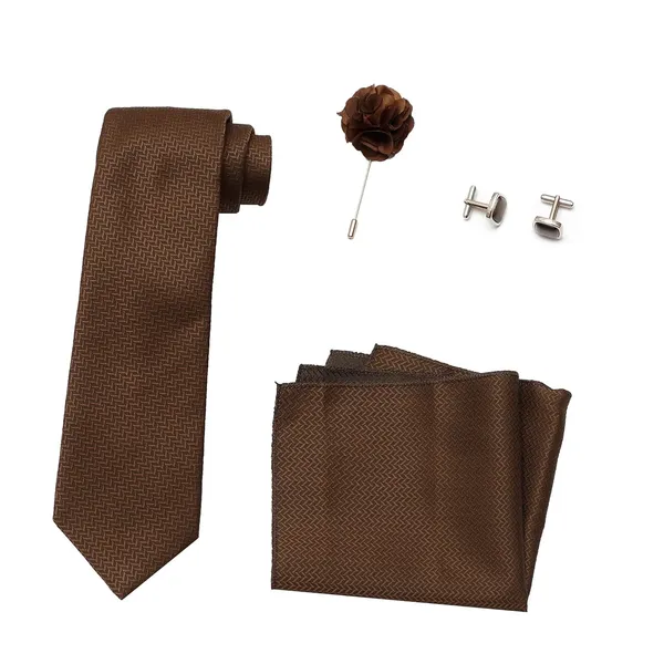 Brown_Mens_Microfiber_Criss_Cross_Pattern_Silk_Necktie_Gift_Set_With_Pocket_Square_Cufflinks_&_Brooch_Pin_Formal_Tie_With_Leatherite_Box|_Leather_Gift_Box