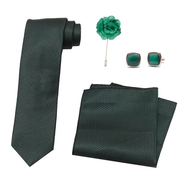 Calixto_Green_Mens_Microfiber_Criss_Cross_Pattern_Necktie_Gift_Set_With_Pocket_Square_Cufflinks_&_Brooch_Pin_Formal_Tie_With_Leatherite_Box|_Leather_Gift_Box