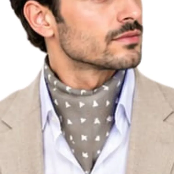 Unisex_Neck_Scarf_for_Men_&_Women_–_Beige_Taupe_Printed_Ascot_Scarf_–_Elegant_Neck_Wrap,_Small_Triangle_Pattern,_Fashion_Scarf_for_Any_Outfit