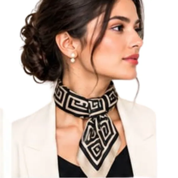 Unisex_Neck_Scarf_for_Men_&_Women_–_Beige_&_Black_Geometric_Printed_Ascot_Scarf_–_Elegant_Fashion_Neck_Wrap,_Stylish_Scarf_for_Women_and_Men