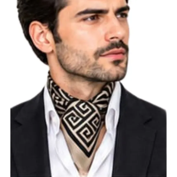 Unisex_Neck_Scarf_for_Men_&_Women_–_Beige_&_Black_Geometric_Printed_Ascot_Scarf_–_Elegant_Fashion_Neck_Wrap,_Stylish_Scarf_for_Women_and_Men