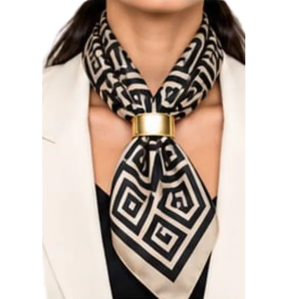 Unisex_Neck_Scarf_for_Men_&_Women_–_Beige_&_Black_Geometric_Printed_Ascot_Scarf_–_Elegant_Fashion_Neck_Wrap,_Stylish_Scarf_for_Women_and_Men
