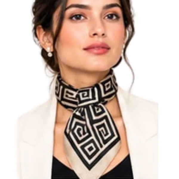 Unisex_Neck_Scarf_for_Men_&_Women_–_Beige_&_Black_Geometric_Printed_Ascot_Scarf_–_Elegant_Fashion_Neck_Wrap,_Stylish_Scarf_for_Women_and_Men