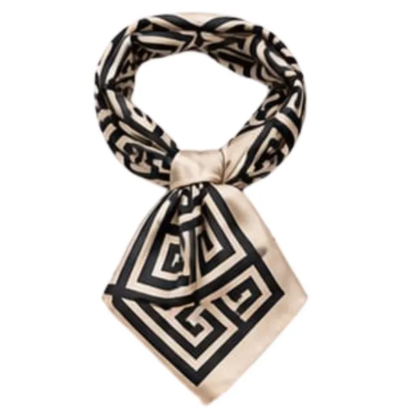 Unisex_Neck_Scarf_for_Men_&_Women_–_Beige_&_Black_Geometric_Printed_Ascot_Scarf_–_Elegant_Fashion_Neck_Wrap,_Stylish_Scarf_for_Women_and_Men