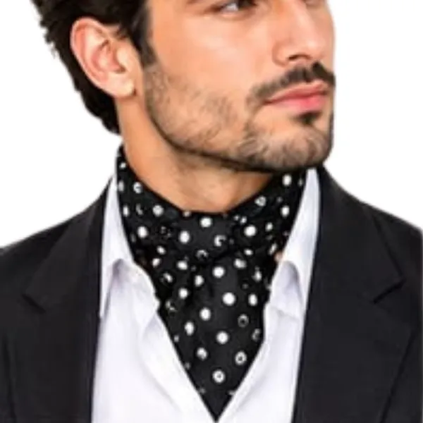 Unisex_Silk-Feel_Satin_Scarf_&_Ascot_for_Men_and_Women_–_Classic_Black_&_White_Polka_Dot_Print_Neckerchief,_Vintage_Cravat_Tie,_Multi-Purpose_Headband,_Hair_Wrap,_and_Fashion_Neck_Scarf