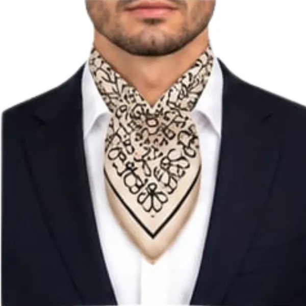 Unisex_Silk-Feel_Satin_Scarf_&_Ascot_for_Men_and_Women_–_Elegant_Beige_&_Black_Abstract_Looped_Monogram_Print_Neckerchief,_Vintage_Cravat_Tie,_Multi-Purpose_Headband,_Hair_Wrap,_and_Fashion_Neck_Scarf