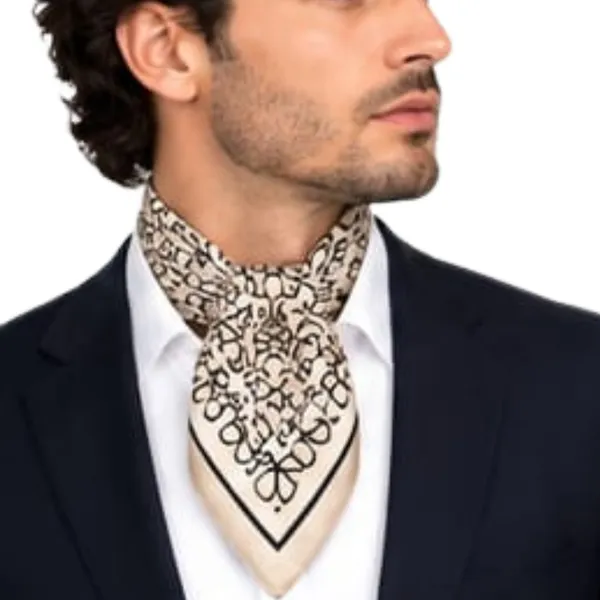 Unisex_Silk-Feel_Satin_Scarf_&_Ascot_for_Men_and_Women_–_Elegant_Beige_&_Black_Abstract_Looped_Monogram_Print_Neckerchief,_Vintage_Cravat_Tie,_Multi-Purpose_Headband,_Hair_Wrap,_and_Fashion_Neck_Scarf