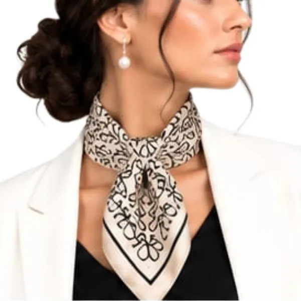 Unisex_Silk-Feel_Satin_Scarf_&_Ascot_for_Men_and_Women_–_Elegant_Beige_&_Black_Abstract_Looped_Monogram_Print_Neckerchief,_Vintage_Cravat_Tie,_Multi-Purpose_Headband,_Hair_Wrap,_and_Fashion_Neck_Scarf