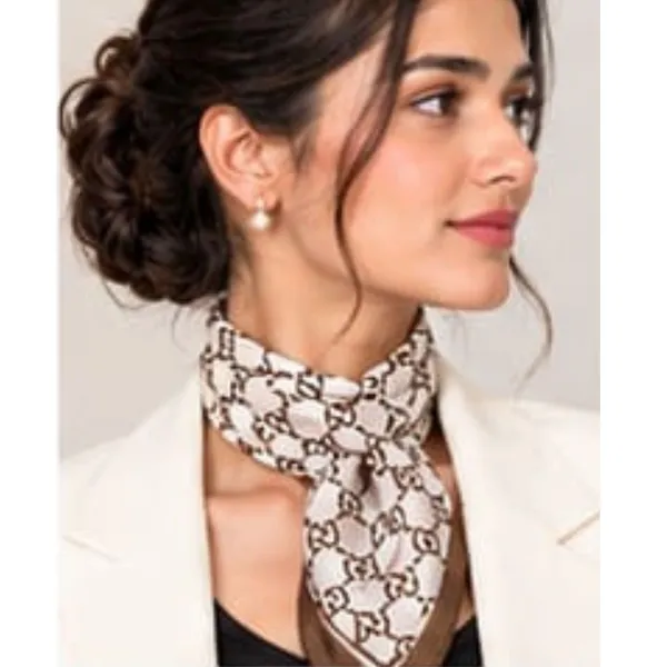Unisex_Silk-Feel_Satin_Scarf_&_Ascot_for_Men_and_Women_–_Elegant_Beige_&_Brown_Interlocking_Chain_Print_Neckerchief,_Vintage_Cravat_Tie,_Multi-Purpose_Headband,_Hair_Wrap,_and_Fashion_Neck_Scarf