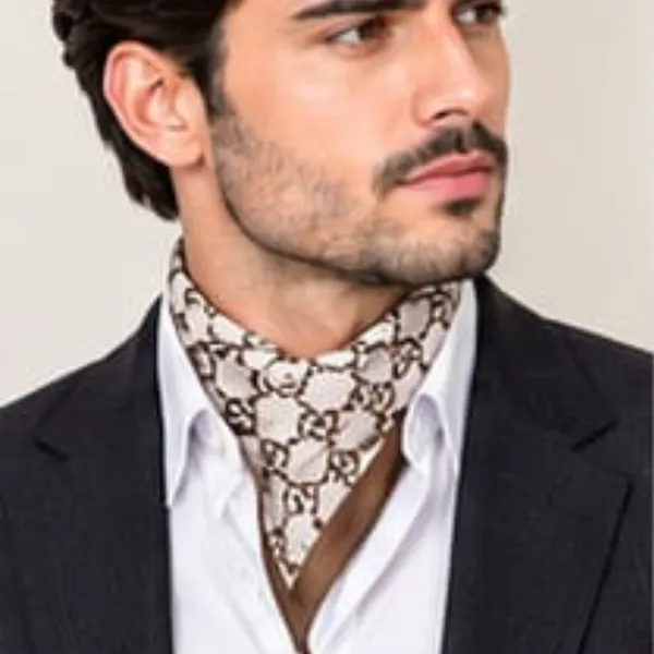 Unisex_Silk-Feel_Satin_Scarf_&_Ascot_for_Men_and_Women_–_Elegant_Beige_&_Brown_Interlocking_Chain_Print_Neckerchief,_Vintage_Cravat_Tie,_Multi-Purpose_Headband,_Hair_Wrap,_and_Fashion_Neck_Scarf