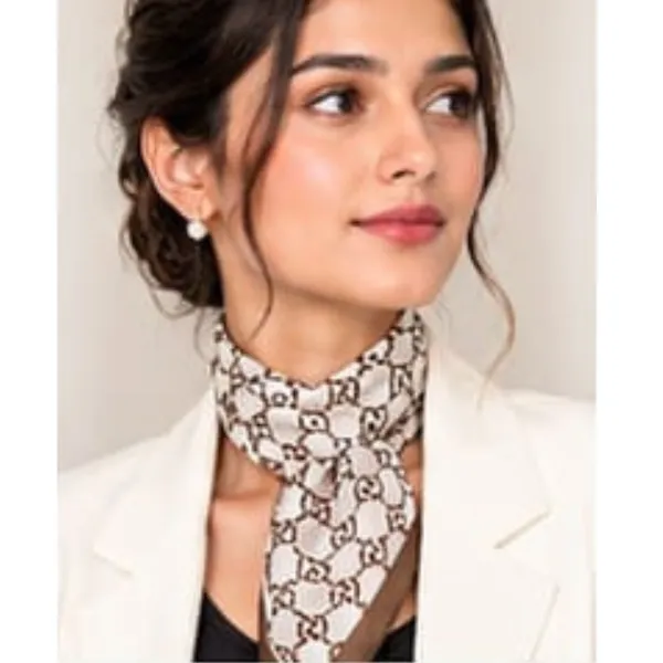 Unisex_Silk-Feel_Satin_Scarf_&_Ascot_for_Men_and_Women_–_Elegant_Beige_&_Brown_Interlocking_Chain_Print_Neckerchief,_Vintage_Cravat_Tie,_Multi-Purpose_Headband,_Hair_Wrap,_and_Fashion_Neck_Scarf