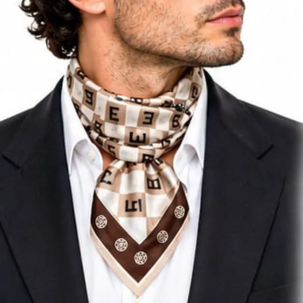 Unisex_Silk-Feel_Satin_Scarf_&_Ascot_for_Men_and_Women_–_Elegant_Brown_&_Cream_Checkerboard_Monogram_Print_Neckerchief,_Vintage_Cravat_Tie,_Multi-Purpose_Headband,_Hair_Wrap,_and_Fashion_Neck_Scarf