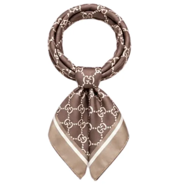 Unisex_Silk-Feel_Satin_Scarf_&_Ascot_for_Men_and_Women_–_Elegant_Brown_&_Cream_Interlocking_Chain_Print_Neckerchief,_Vintage_Cravat_Tie,_Multi-Purpose_Headband,_Hair_Wrap,_and_Fashion_Neck_Scarf