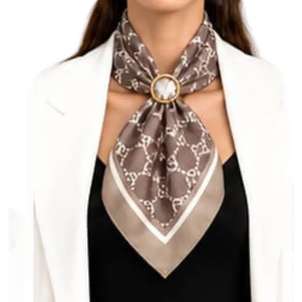 Unisex_Silk-Feel_Satin_Scarf_&_Ascot_for_Men_and_Women_–_Elegant_Brown_&_Cream_Interlocking_Chain_Print_Neckerchief,_Vintage_Cravat_Tie,_Multi-Purpose_Headband,_Hair_Wrap,_and_Fashion_Neck_Scarf