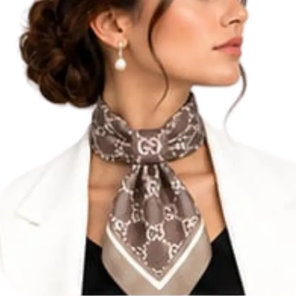 Unisex_Silk-Feel_Satin_Scarf_&_Ascot_for_Men_and_Women_–_Elegant_Brown_&_Cream_Interlocking_Chain_Print_Neckerchief,_Vintage_Cravat_Tie,_Multi-Purpose_Headband,_Hair_Wrap,_and_Fashion_Neck_Scarf