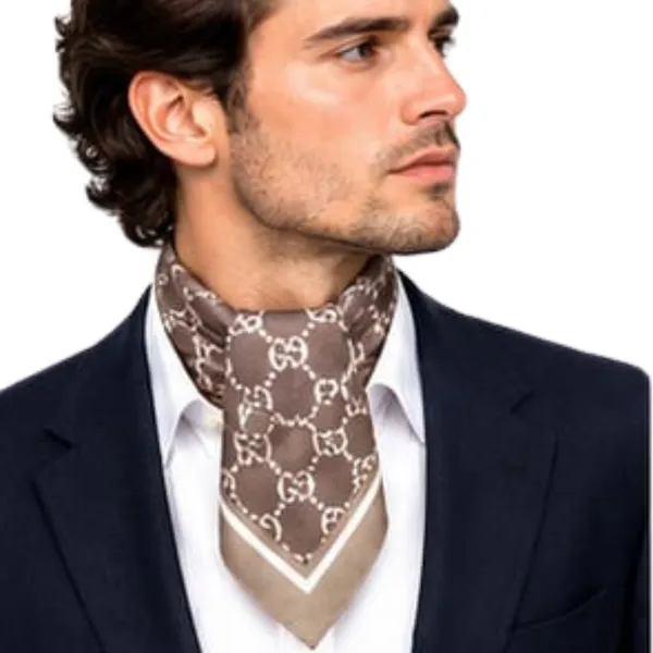 Unisex_Silk-Feel_Satin_Scarf_&_Ascot_for_Men_and_Women_–_Elegant_Brown_&_Cream_Interlocking_Chain_Print_Neckerchief,_Vintage_Cravat_Tie,_Multi-Purpose_Headband,_Hair_Wrap,_and_Fashion_Neck_Scarf