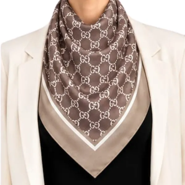 Unisex_Silk-Feel_Satin_Scarf_&_Ascot_for_Men_and_Women_–_Elegant_Brown_&_Cream_Interlocking_Chain_Print_Neckerchief,_Vintage_Cravat_Tie,_Multi-Purpose_Headband,_Hair_Wrap,_and_Fashion_Neck_Scarf