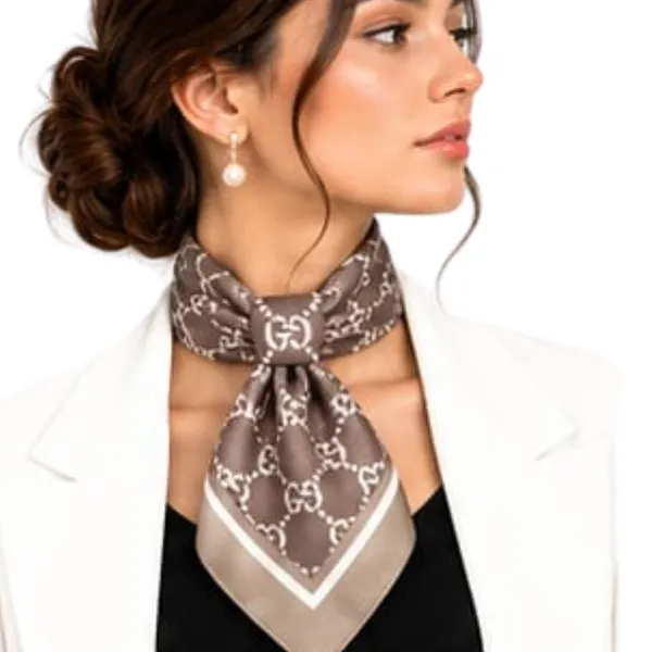 Unisex_Silk-Feel_Satin_Scarf_&_Ascot_for_Men_and_Women_–_Elegant_Brown_&_Cream_Interlocking_Chain_Print_Neckerchief,_Vintage_Cravat_Tie,_Multi-Purpose_Headband,_Hair_Wrap,_and_Fashion_Neck_Scarf