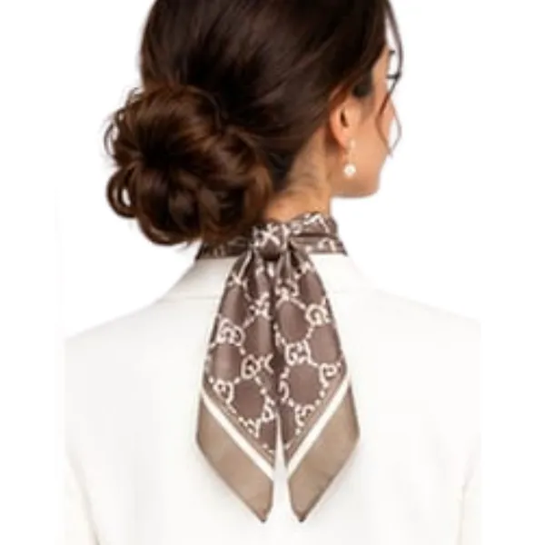 Unisex_Silk-Feel_Satin_Scarf_&_Ascot_for_Men_and_Women_–_Elegant_Brown_&_Cream_Interlocking_Chain_Print_Neckerchief,_Vintage_Cravat_Tie,_Multi-Purpose_Headband,_Hair_Wrap,_and_Fashion_Neck_Scarf