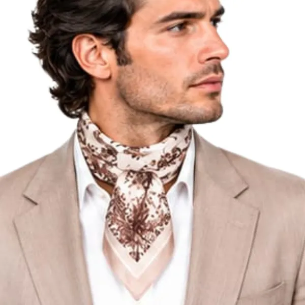 Unisex_Silk-Feel_Satin_Scarf_&_Ascot_for_Men_and_Women_–_Elegant_Cream_&_Brown_Botanical_Scenic_Print_Neckerchief,_Vintage_Cravat_Tie,_Multi-Purpose_Headband,_Hair_Wrap,_and_Fashion_Neck_Scarf