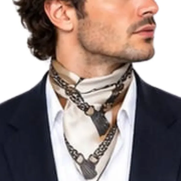 Unisex_Silk-Feel_Satin_Scarf_&_Ascot_for_Men_and_Women_–_Elegant_Gold,_Cream_&_Black_Braided_Rope_&_Tassel_Print_Neckerchief,_Vintage_Cravat_Tie,_Multi-Purpose_Headband,_Hair_Wrap,_and_Fashion_Neck_Scarf
