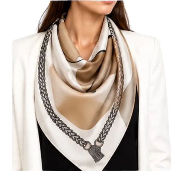 Unisex_Silk-Feel_Satin_Scarf_&_Ascot_for_Men_and_Women_–_Elegant_Gold,_Cream_&_Black_Braided_Rope_&_Tassel_Print_Neckerchief,_Vintage_Cravat_Tie,_Multi-Purpose_Headband,_Hair_Wrap,_and_Fashion_Neck_Scarf