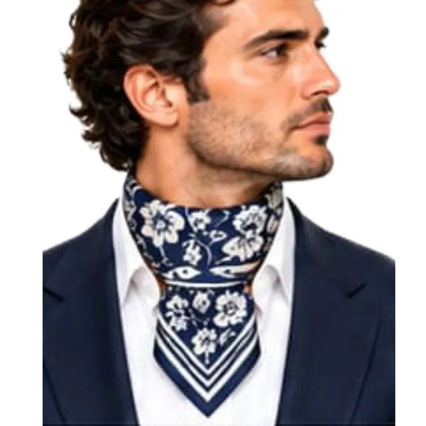 Unisex_Silk-Feel_Satin_Scarf_&_Ascot_for_Men_and_Women_–_Elegant_Navy_Blue_&_Cream_Botanical_Floral_Print_Neckerchief,_Vintage_Cravat_Tie,_Multi-Purpose_Headband,_Hair_Wrap,_and_Fashion_Neck_Scarf