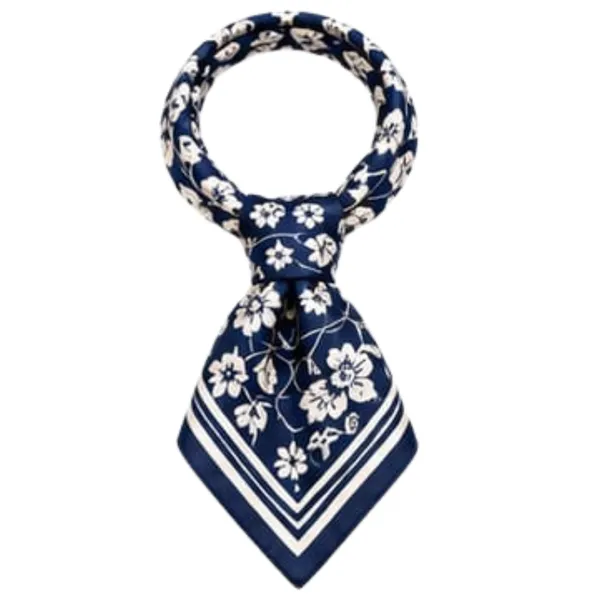 Unisex_Silk-Feel_Satin_Scarf_&_Ascot_for_Men_and_Women_–_Elegant_Navy_Blue_&_Cream_Botanical_Floral_Print_Neckerchief,_Vintage_Cravat_Tie,_Multi-Purpose_Headband,_Hair_Wrap,_and_Fashion_Neck_Scarf