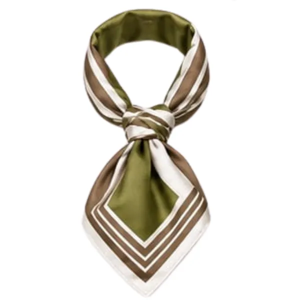 Unisex_Silk-Feel_Satin_Scarf_&_Ascot_for_Men_and_Women_–_Elegant_Olive_Green,_Brown_&_Cream_Geometric_Striped_Framed_Neckerchief,_Vintage_Cravat_Tie,_Multi-Purpose_Headband,_Hair_Wrap,_and_Fashion_Neck_Scarf
