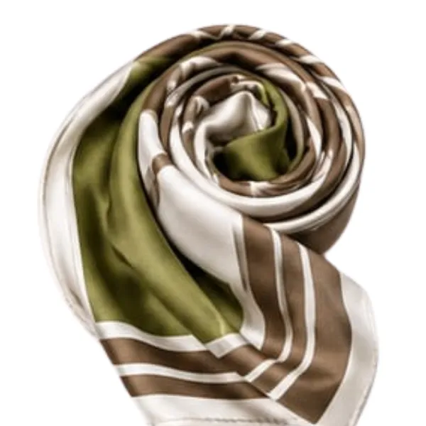 Unisex_Silk-Feel_Satin_Scarf_&_Ascot_for_Men_and_Women_–_Elegant_Olive_Green,_Brown_&_Cream_Geometric_Striped_Framed_Neckerchief,_Vintage_Cravat_Tie,_Multi-Purpose_Headband,_Hair_Wrap,_and_Fashion_Neck_Scarf