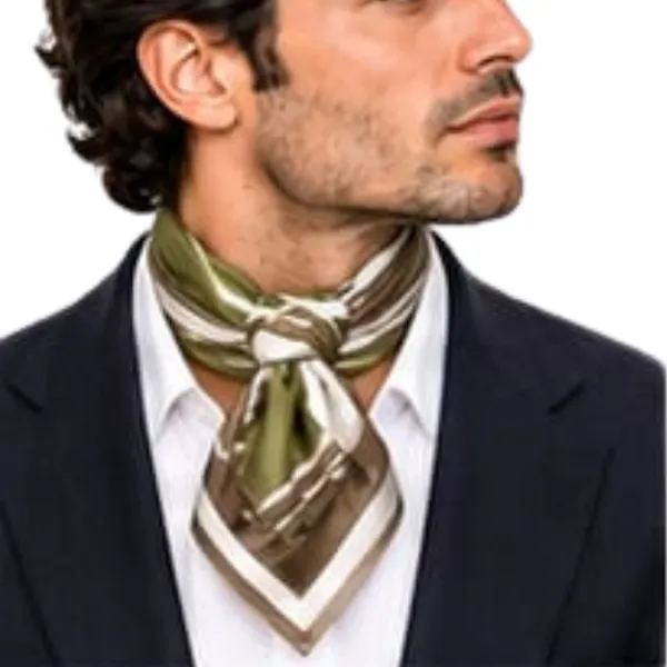 Unisex_Silk-Feel_Satin_Scarf_&_Ascot_for_Men_and_Women_–_Elegant_Olive_Green,_Brown_&_Cream_Geometric_Striped_Framed_Neckerchief,_Vintage_Cravat_Tie,_Multi-Purpose_Headband,_Hair_Wrap,_and_Fashion_Neck_Scarf